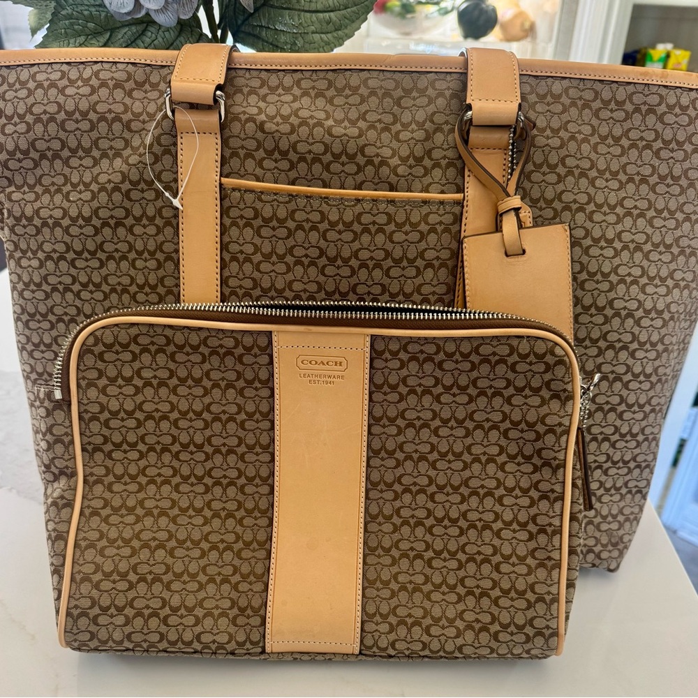 Coach Tan and Brown Signature Tote